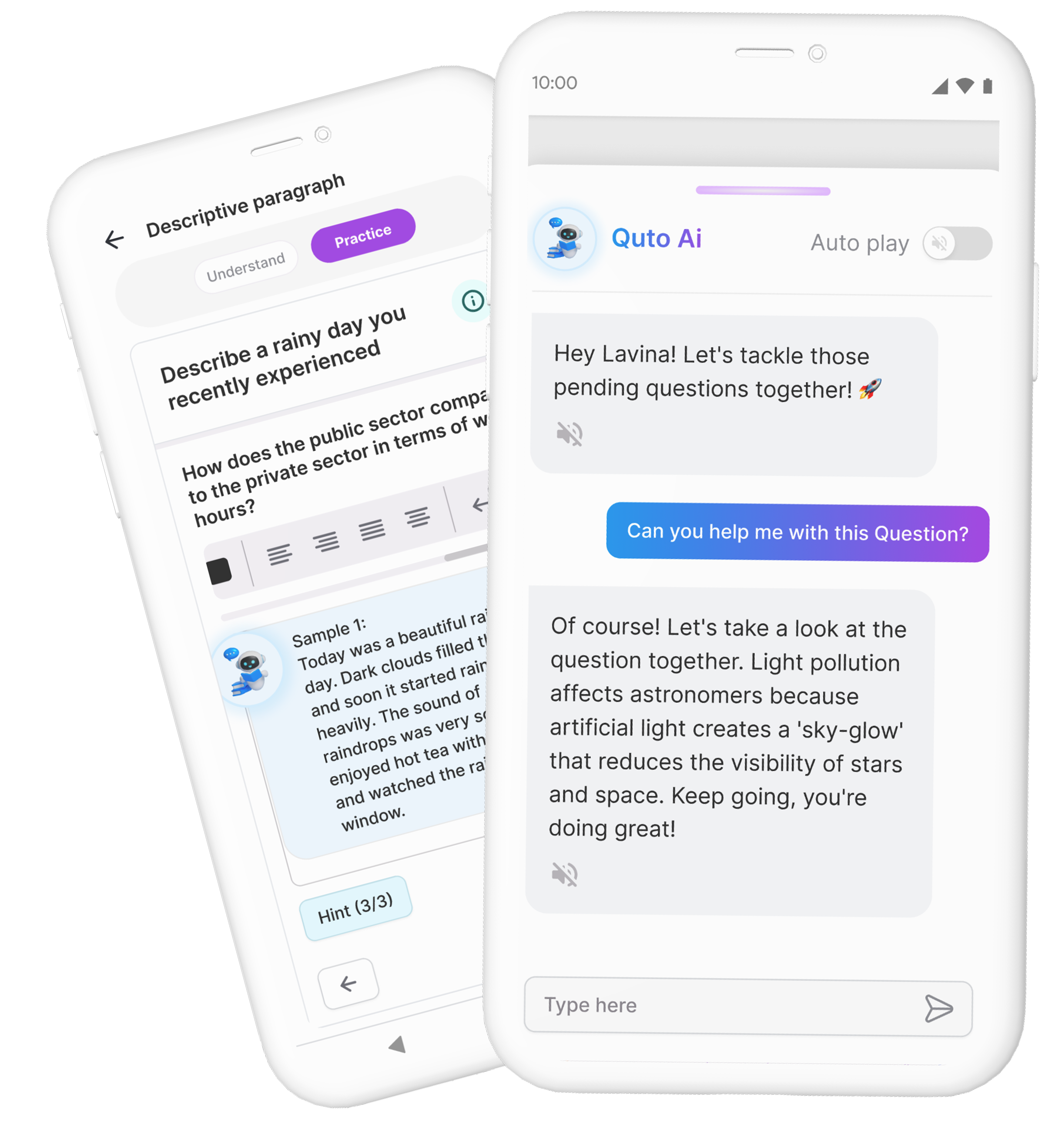 Quto mobile app interface